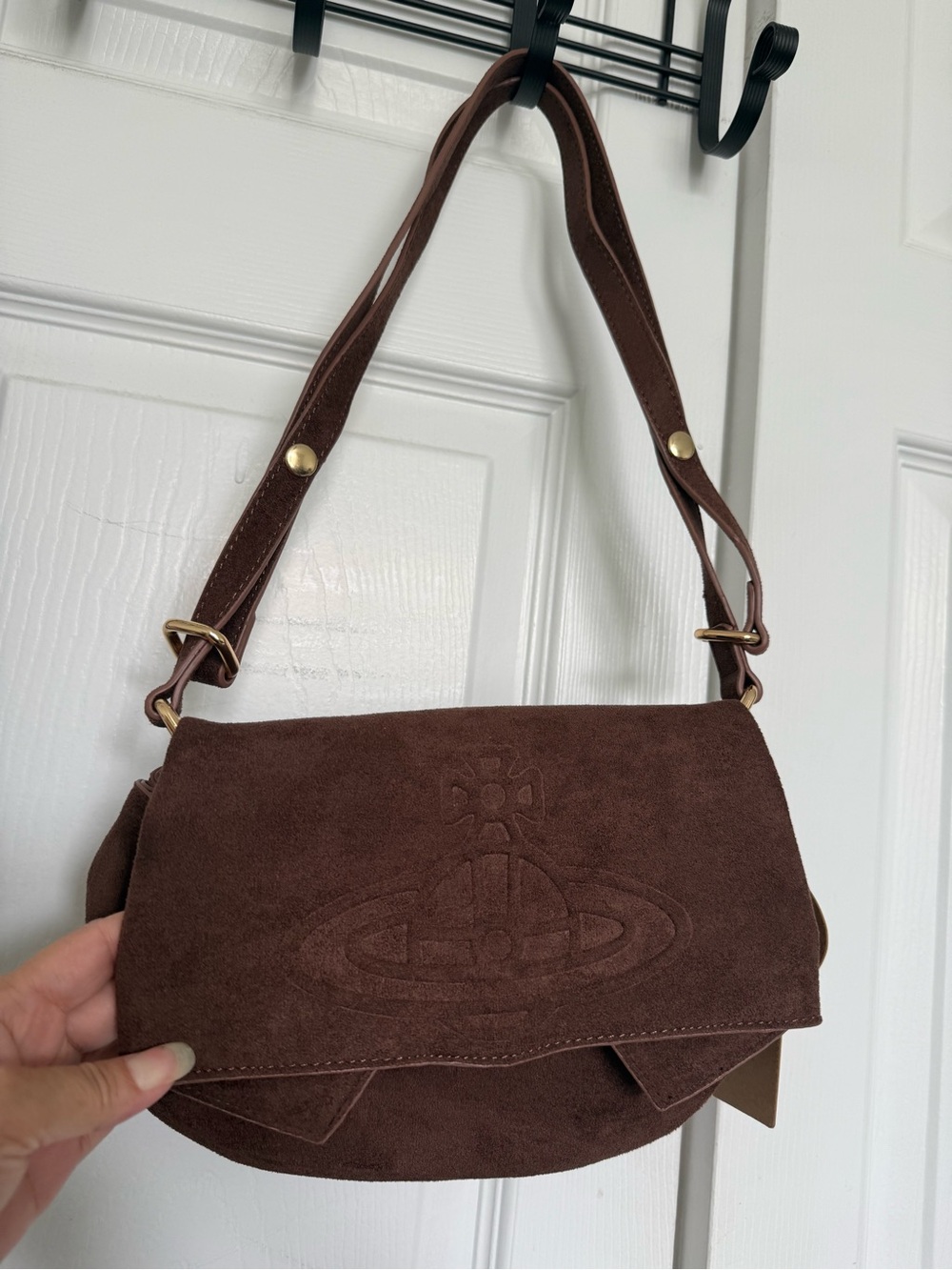 Vivienne Westwood Brown Suede Orb Flap Shoulder Bag - Picture 3 of 11